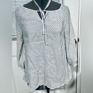 Fred David White Tunic Top with Black Polka Dots